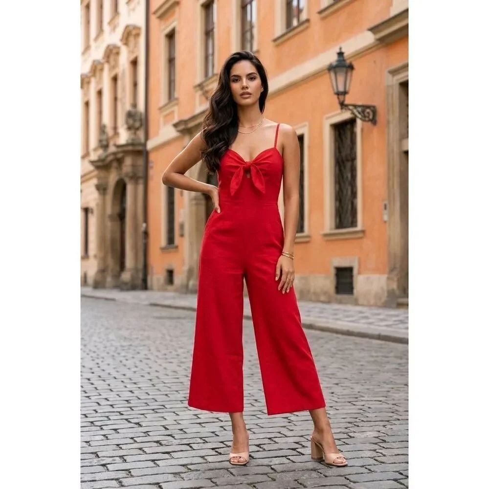 🔸️Red Cutout Tie Front Culotte Sleeveless Jumpsuit XSmall